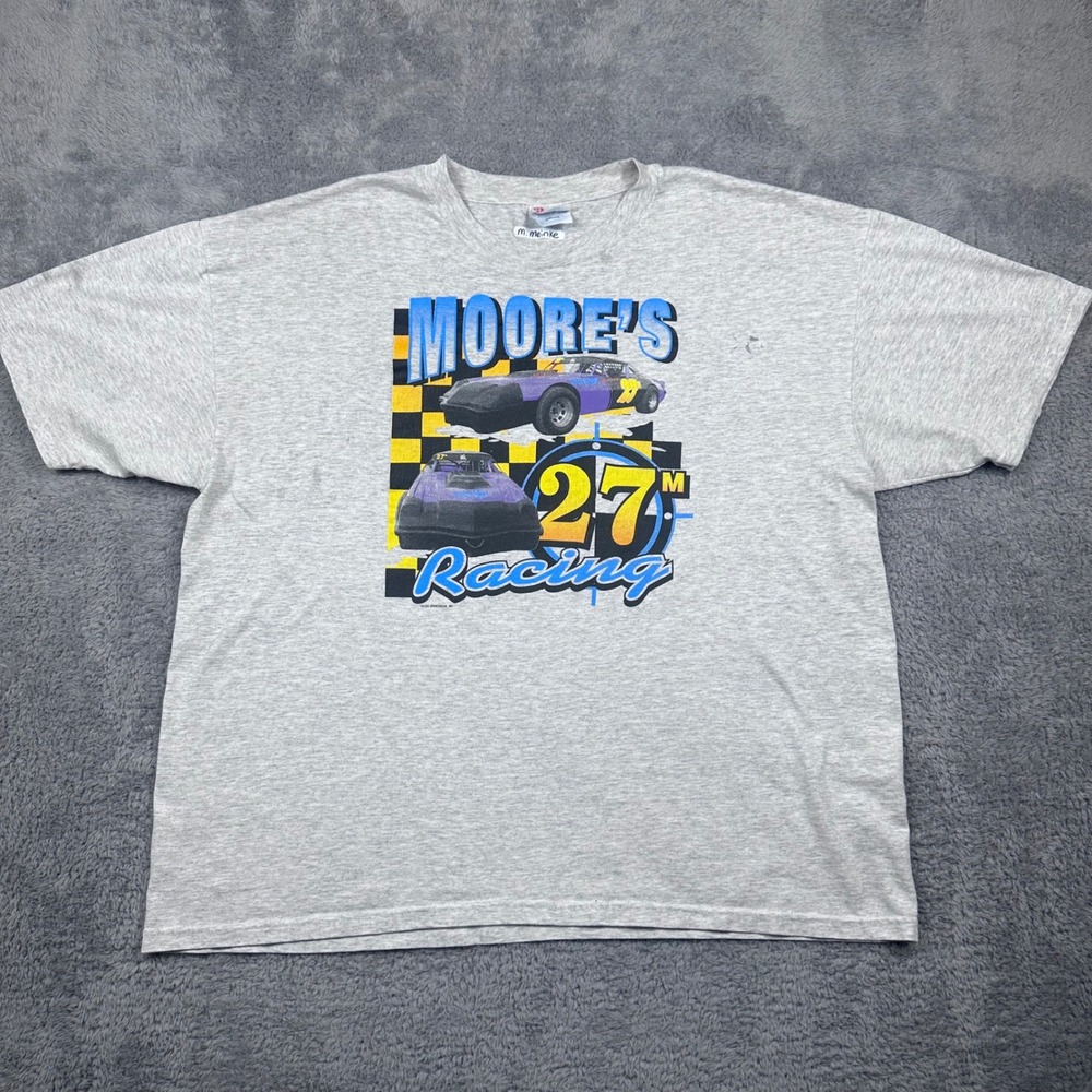 Hanes Moore's Racing T-Shirt Mens XL Gray Vintage Graphic Stock Car 27M Tee